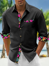 Φόρτωση εικόνας στο εργαλείο προβολής Συλλογής, Ανδρικό μακρυμάνικο λουλουδάτο λινό πουκάμισο με πέτο
