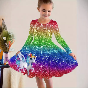 Τρισδιάστατο μονόκερο φόρεμα για κορίτσια Rainbow