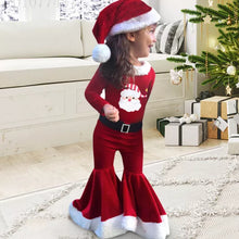 Φόρτωση εικόνας στο εργαλείο προβολής Συλλογής, Σετ 3-τεμαχίων Sweet Red Velvet Christmas Print Λούτρινο Top και Flare Pants
