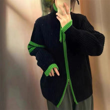 Φόρτωση εικόνας στο εργαλείο προβολής Συλλογής, Φθινόπωρο και Χειμώνας 2023 Πολύχρωμο ριγέ πουλόβερ με φερμουάρ για αδυνάτισμα
