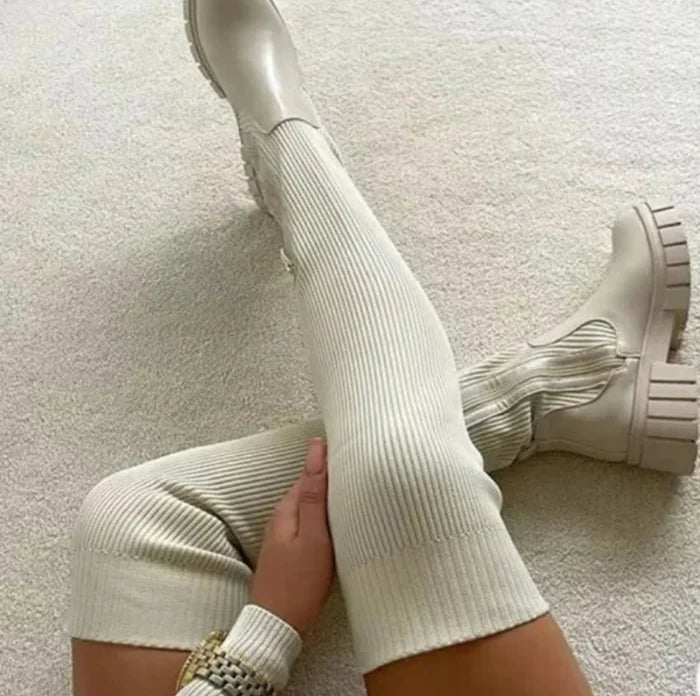 Γυναικείες σέξι Stretch πλεκτές μπότες πάνω από το γόνατο