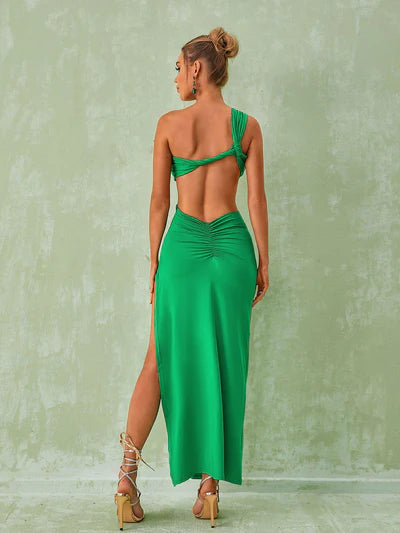Μαξί Φόρεμα One Shoulder Cutout σε πράσινο χρώμα