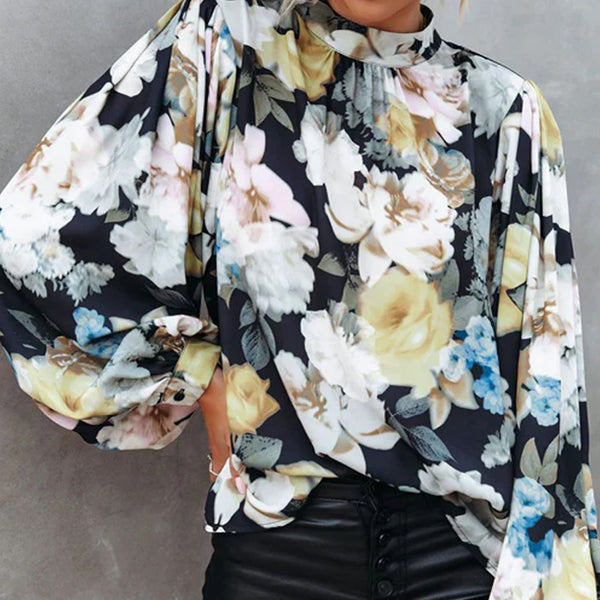 Βρείτε την ειρήνη σας λουλουδάτη μπλούζα με μαζεμένα μανίκια