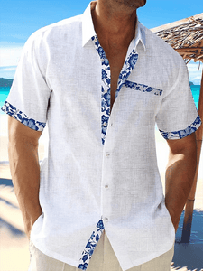 Casual πουκάμισο με πάνελ με φλοράλ στάμπα σε αντίθεση