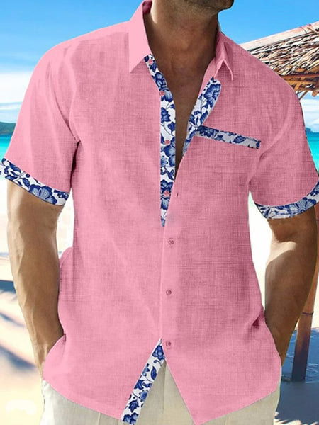 Casual πουκάμισο με πάνελ με φλοράλ στάμπα σε αντίθεση