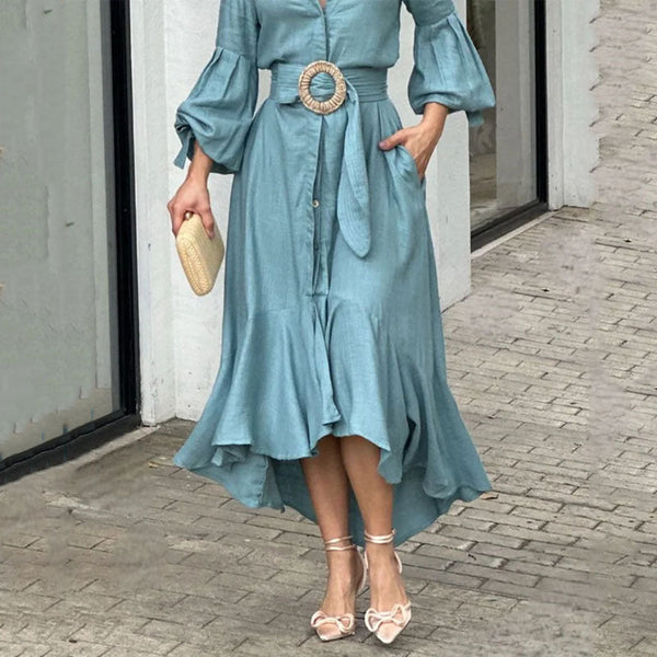 Φόρεμα Maxi με φανάρι με βολάν και σχέδιο τσέπης