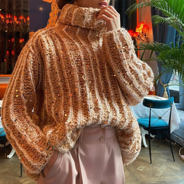 Χοντρό πουλόβερ με ζιβάγκο και παγιέτες